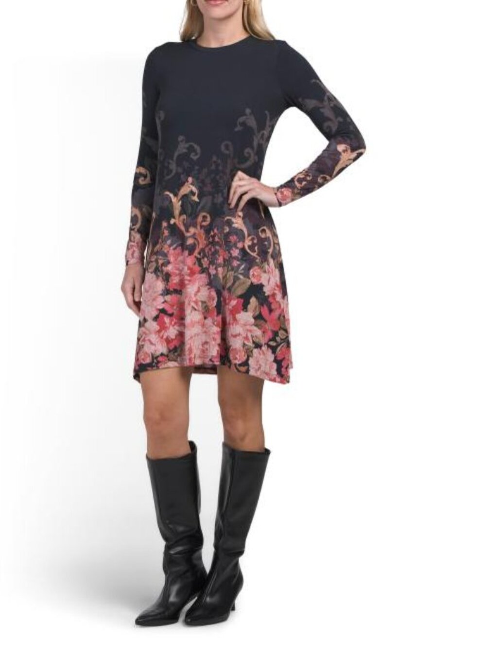 JOHNNY WAS Petite The Janie Favorite Mock Neck Mini Swing Dress